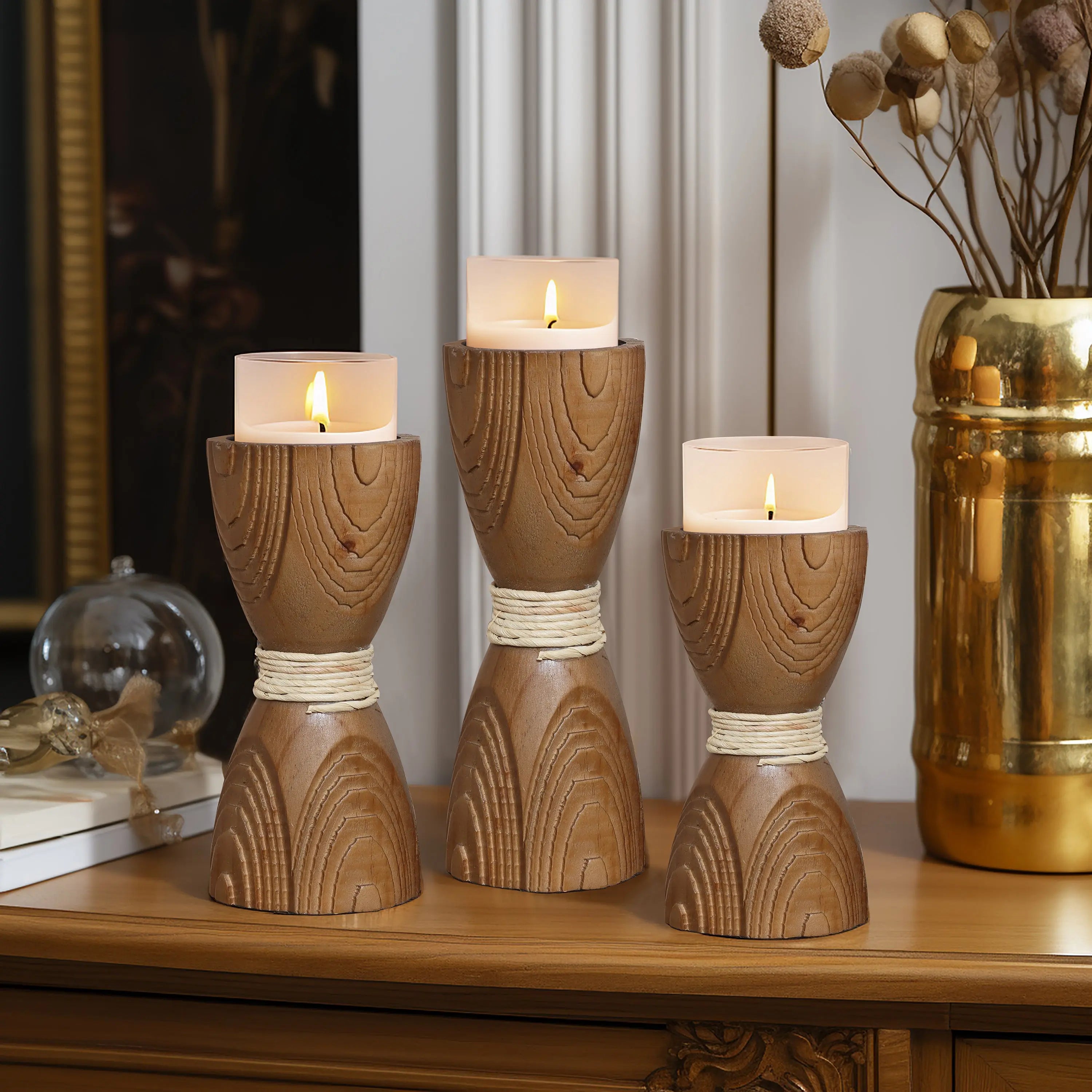 Wood candle holder, set of 3 - Image 2