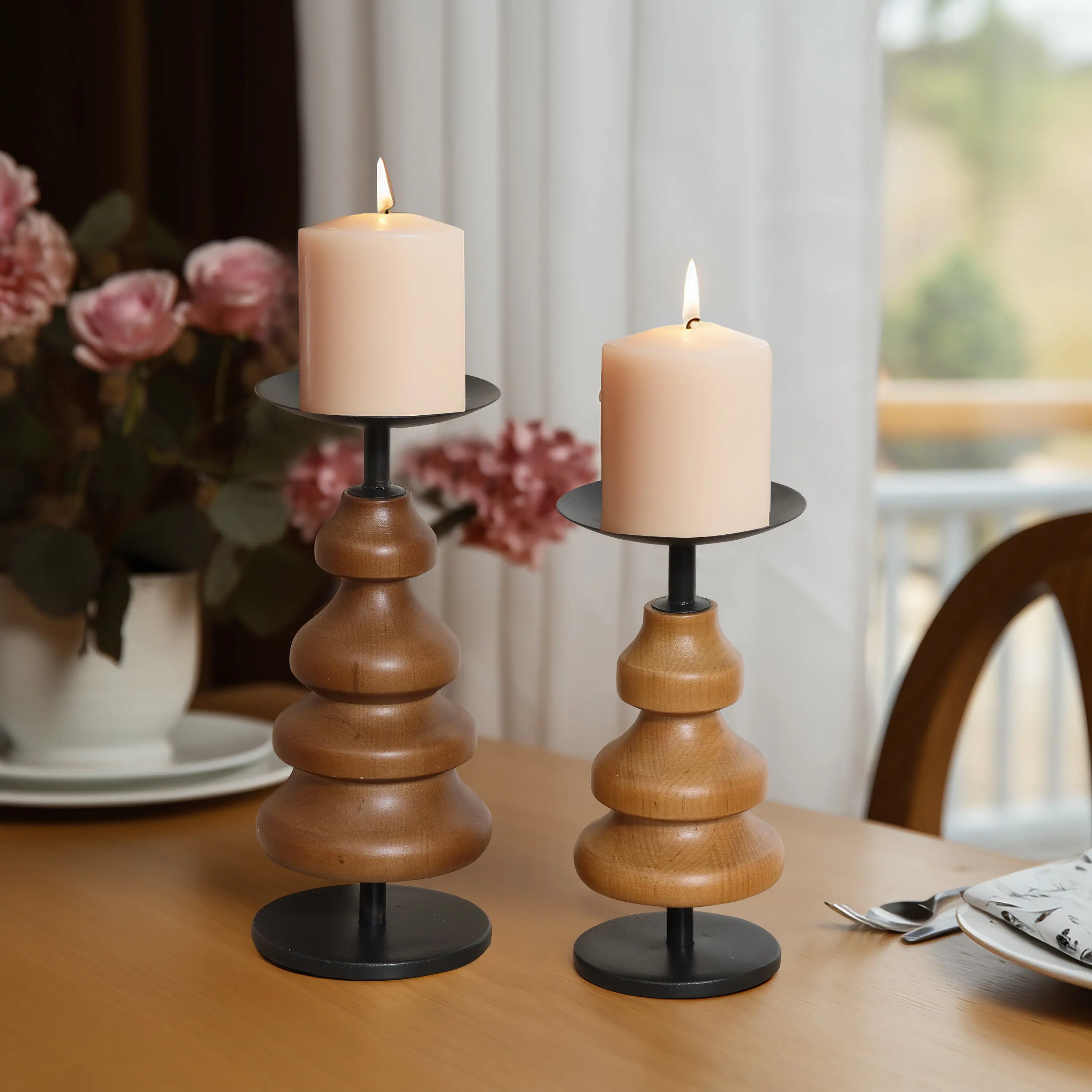 Wood Candle Holder Set of 2 - Image 2