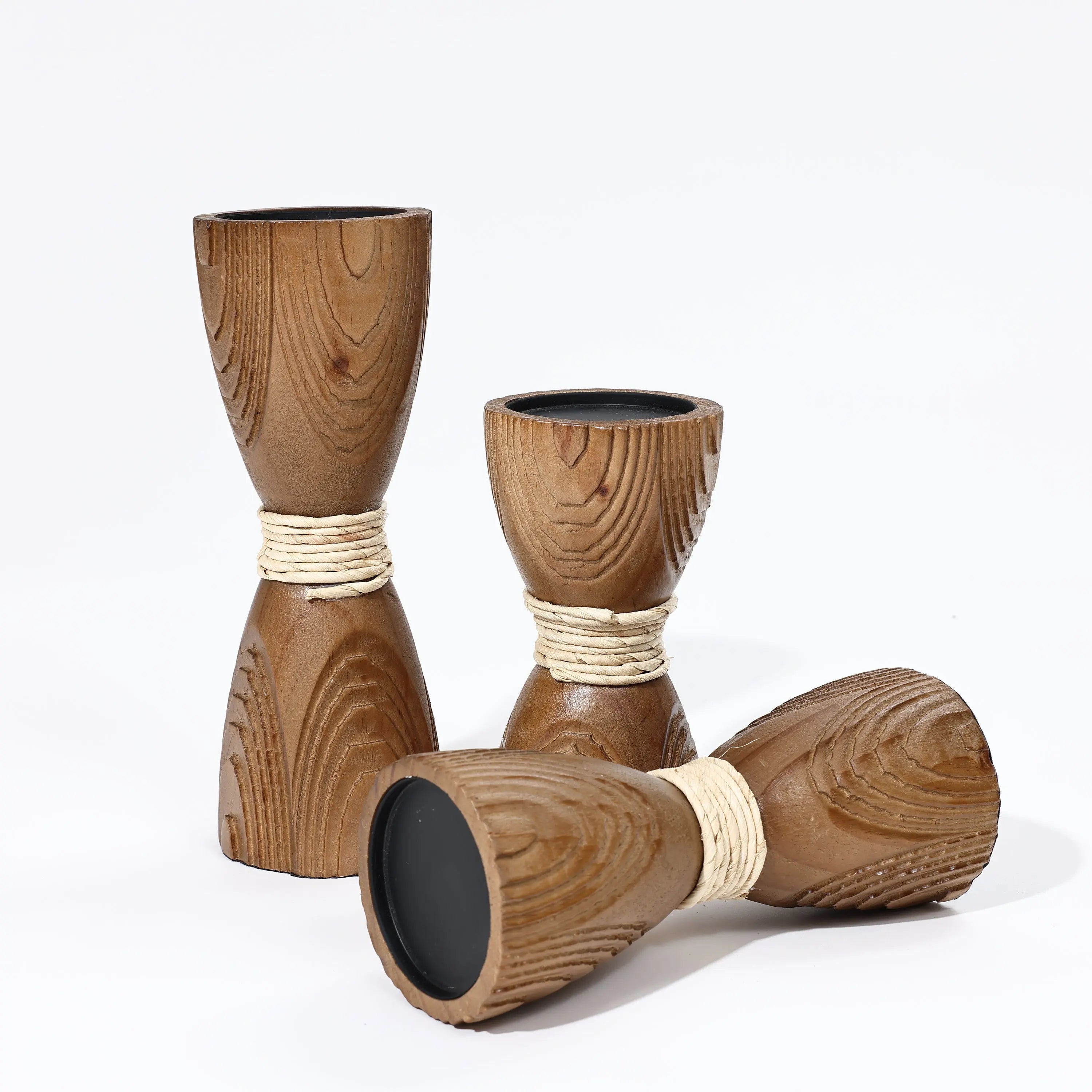 Wood candle holder, set of 3 - Image 5