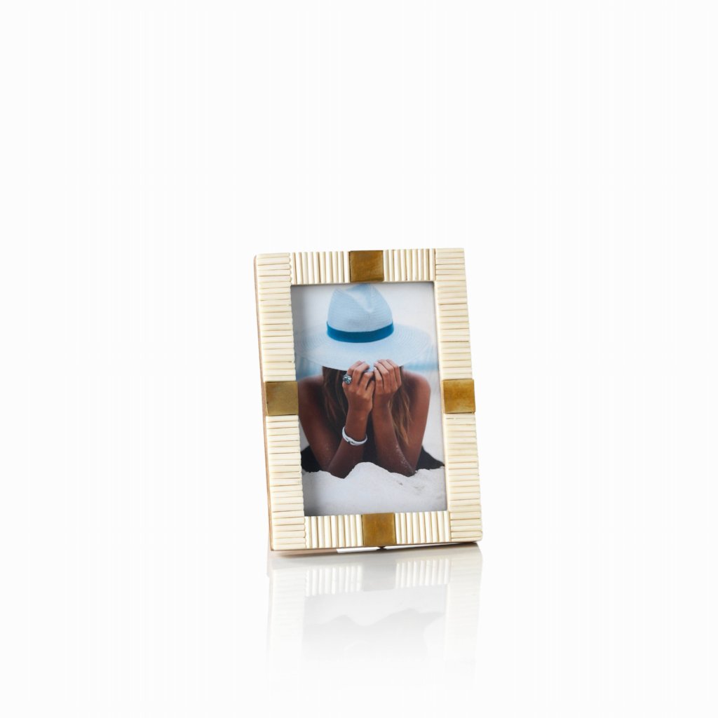 Bone with Brass Trim Photo Frame