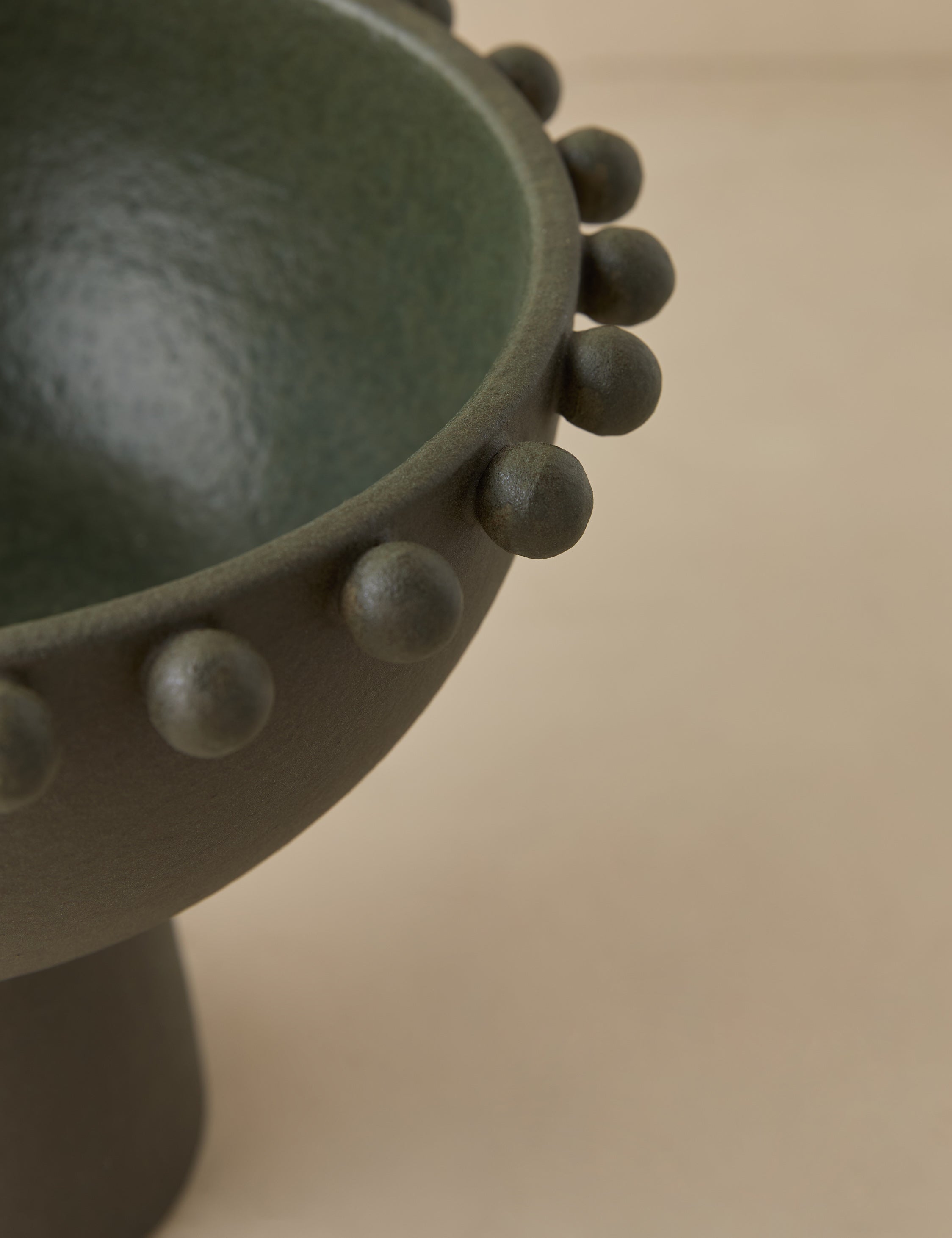 Sculptural Beaded Ceramic Bowl - DarkOlive - Image 7