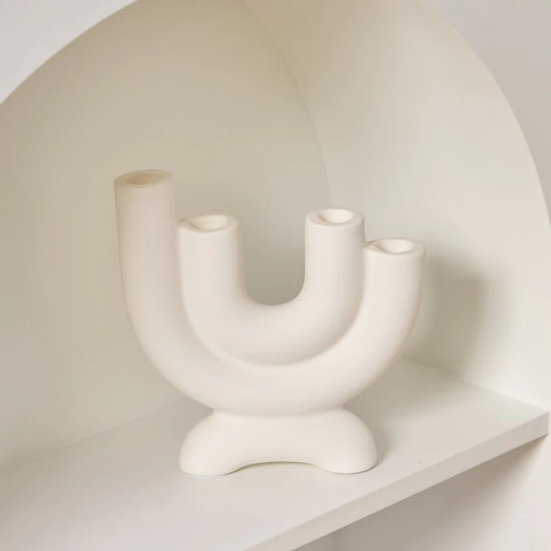 Off White Curves Architectural Ceramic Candle Holder - Image 4