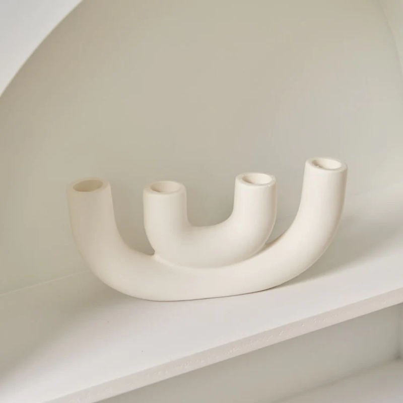 Off White Curves Architectural Ceramic Candle Holder - Image 5
