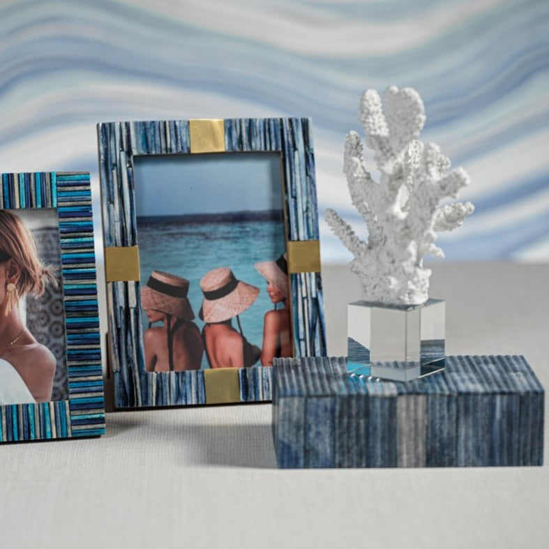 Blue Bone Inlay Photo Frame with Brass Trim