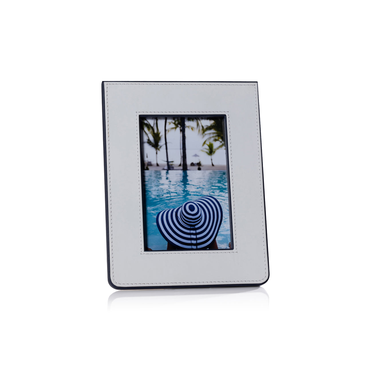 White and Navy Nappa Leather Photo Frame - Image 2