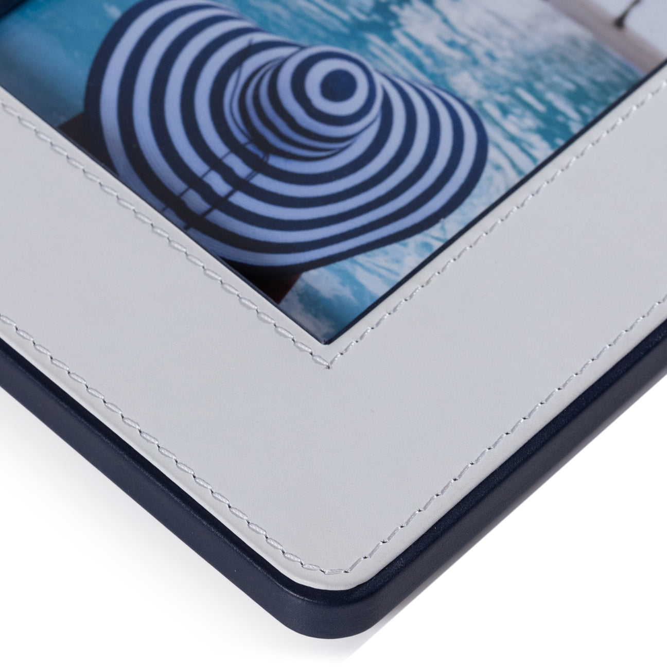 White and Navy Nappa Leather Photo Frame - Image 5