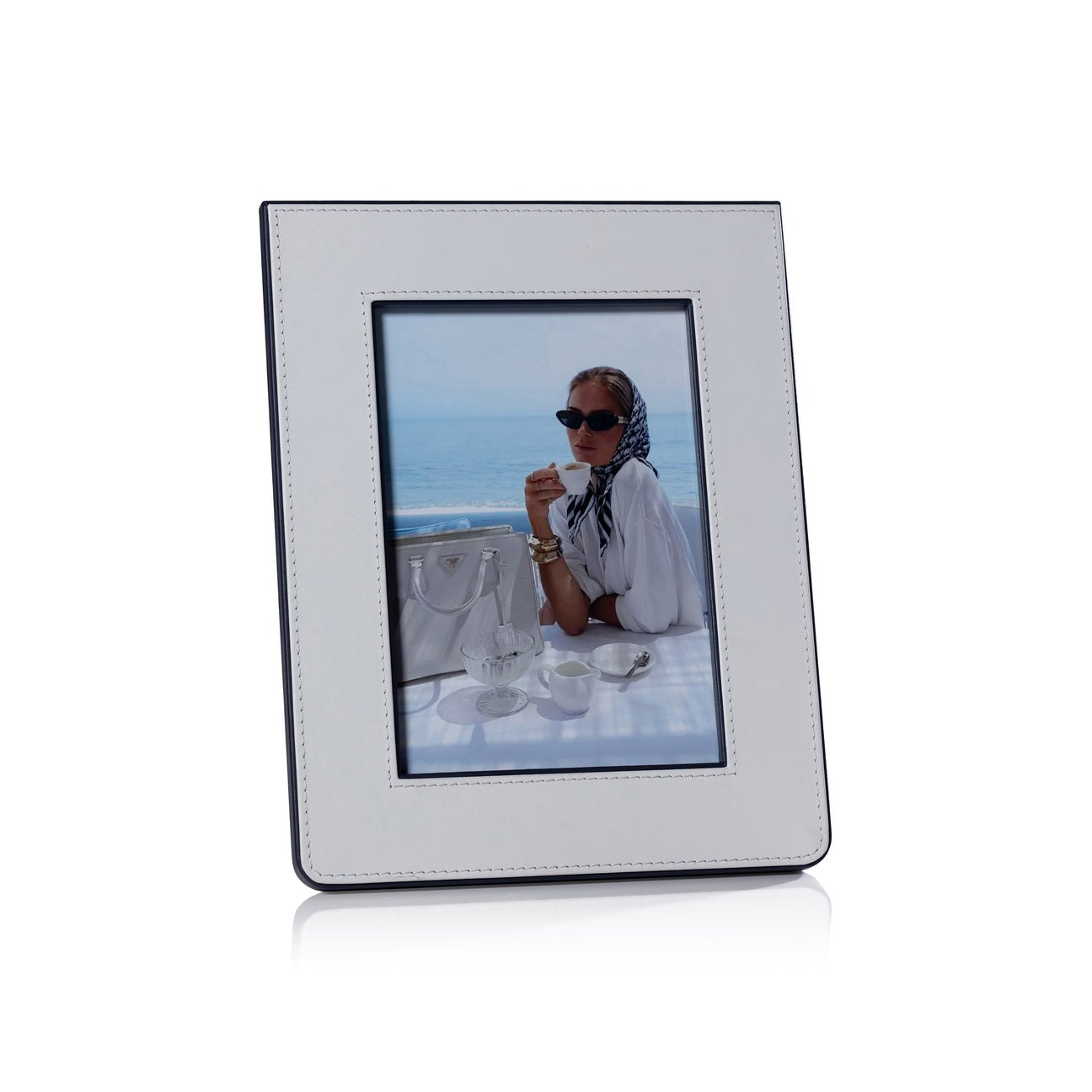 White and Navy Nappa Leather Photo Frame - Image 3