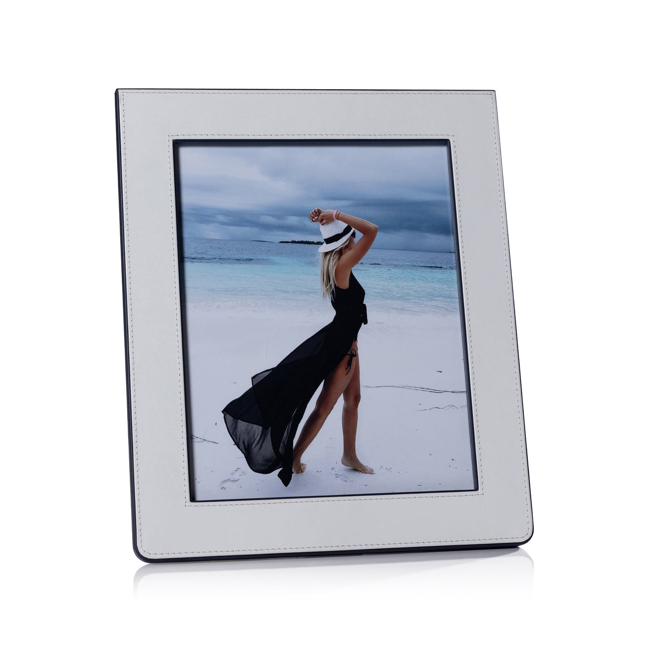 White and Navy Nappa Leather Photo Frame - Image 4