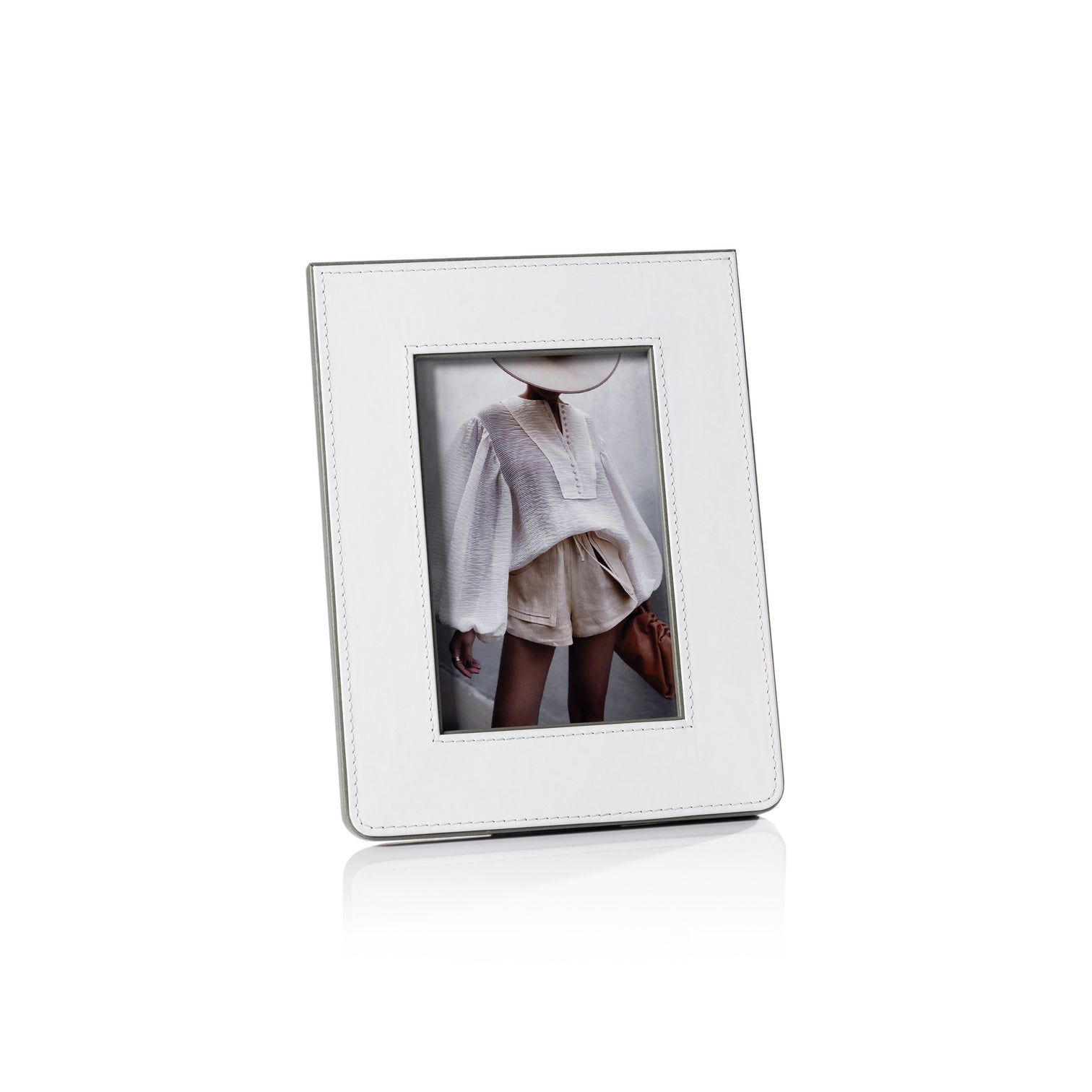 White and Gray Nappa Leather Photo Frame - Image 2
