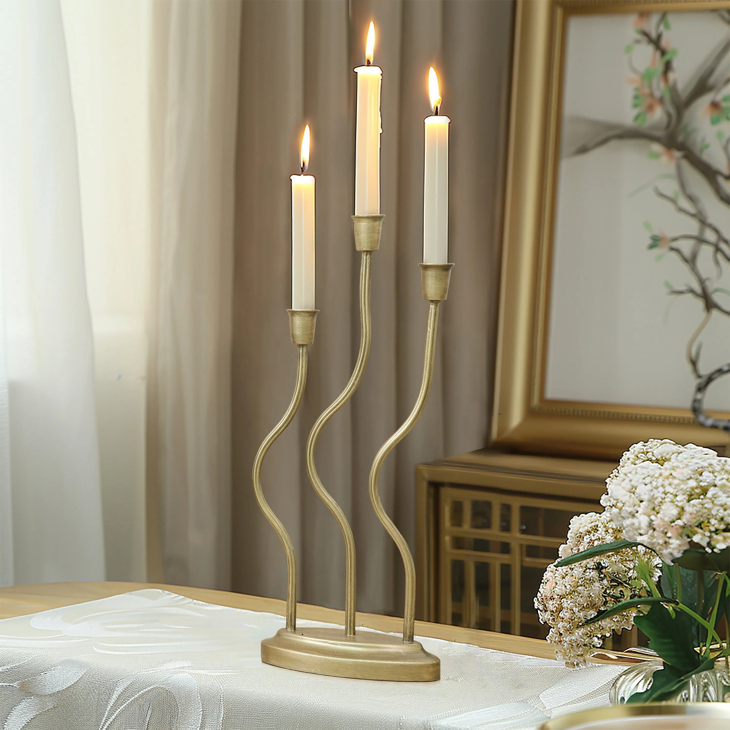 Gold 3-Taper Candle Holder - Image 3